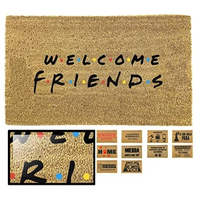 Imagen de LucaHome Felpudo Entrada casa Original y Divertido de Coco Natural Friends 40x70 Ideal para Puertas Exteriores Cubiertas, pasillos entradas hogares