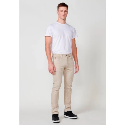 Imagen de Pantalón largo straigth regular fit con Cinco bolsillos y uno cerillero de color Piedra para Hombre