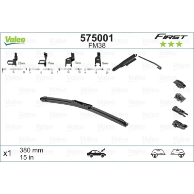 Imagen de Limpiaparabrisas Valeo First Multiconnection 575001 380mm Escobilla con hoja plana sujeción por gancho, Top Lock FIAT: Grande Punto Hatchback