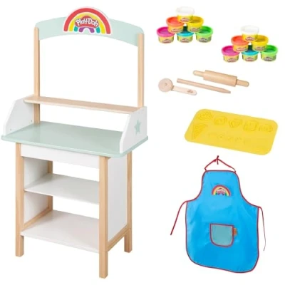 Imagen de roba x Puesto de Helados Play Doh Set Juego Fabricado en Madera certificada FSC con 12 moldes, Herramientas Madera, Delantal y Alfombrilla 3D Venta Creativo para Mayores 3 años