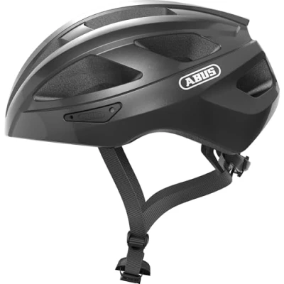 Imagen de ABUS casco de ciclismo carretera Macator deportivo para principiantes también usuarios con coleta hombres y mujeres titanio (gris brillante), talla L