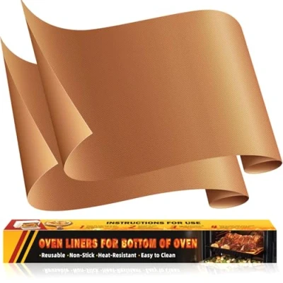 Imagen de Protector Horno Antiadherente (Paquete de 2) Revestimiento Reutilizable, Fondo Teflon, Alfombrilla para Compatible con la Mayoría Hornos(43 x 64 cm, Color Cobre)