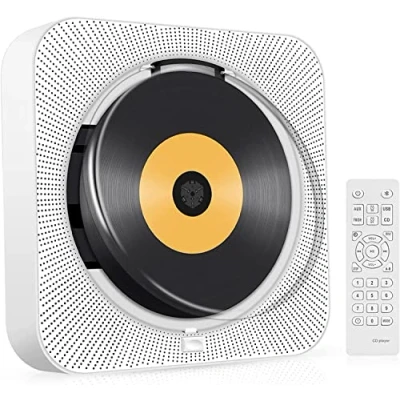Imagen de Reproductor de CD portátil con Bluetooth USB, Altavoces HiFi montables en la Pared Mando a Distancia, Multifuncional protección contra el Polvo Home Audio FM Radio MP3