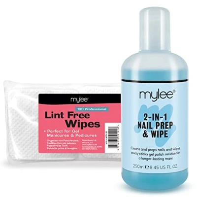 Imagen de Mylee Set Prep &amp; Wipe 250 ml + 100 toallitas sin pelusa, Preparación y cuidado posterior, Limpieza antes después la aplicación de esmalte gel UV LED, Desinfectar eliminar capa adhesiva
