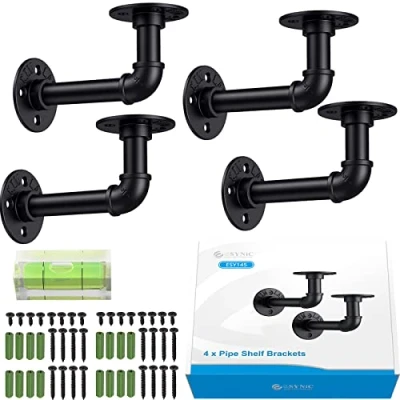 Imagen de eSynic Tube Rack Shelf Brackets Soportes de Estante Industrial para Tubos, Negro, 150 mm x 80 70