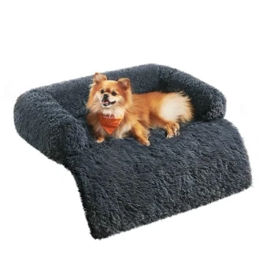 Imagen de Feandrea FluffyHug Cama para Perros, Tela de Felpa, Alfombrilla, Funda Protectora Sofá, Talla M, Perros Pequeños y Medianos, 80 x 75 16 cm, Gris Oscuro PGW221G02
