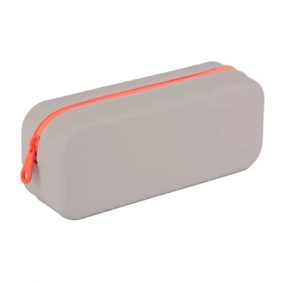Imagen de APLI 19915 Estuche Escolar de Silicona Bicolor Grís y Naranja, Resistente al Agua, diseño Rectangular Moderno versátil, Collección Neón, tamaño 75x185x55 mm