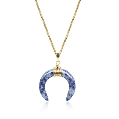 Imagen de COAI Collar para Mujer de Acero Inoxidable Chapado en Oro con Colgante Luna Creciente Doble Cuerno Sodalita