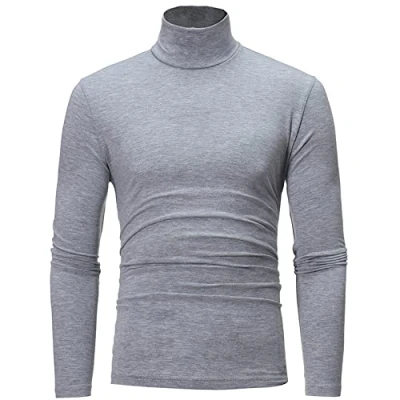 Imagen de NC Camisas de cuello alto para hombre, manga larga, ajustadas, informales, color gris, talla M