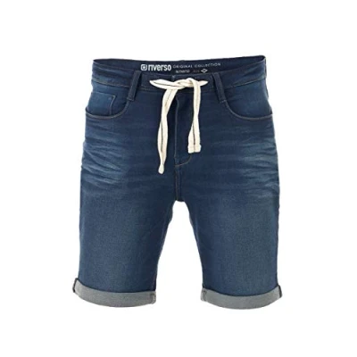 Imagen de riverso RIVPaul Pantalones Vaqueros Cortos para Hombre, Jeans Short, de Verano, Corte Regular, Bermudas, Gris, Azul Claro, Azul, Negro, W30 W42 Dark Blue Denim (D147)