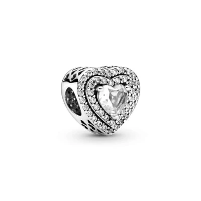 Imagen de PANDORA Charm Corazones Nivelados Brillantes 799218C01 mujer plata