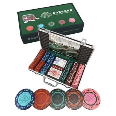 Imagen de Bullets Playing Cards Maletin Poker Set Profesional. Estuche con Cartas y fichas Poker. 300 Chips sin valores baraja de plastico Impermeables. Incluye Instrucciones