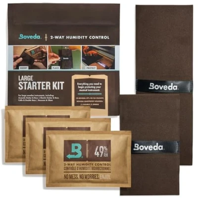 Imagen de Boveda Kit de iniciación música grande (3) 49% RH estándar control humedad bidireccional ideal para la mayoría los climas, guitarras y otros instrumentos madera grandes