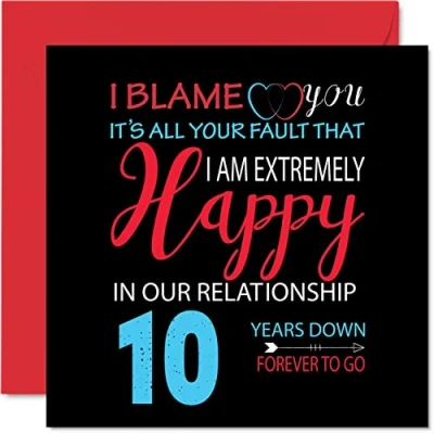 Imagen de Divertida Tarjeta de aniversario estaño para marido y esposa Your Fault I&#039;m Extremely Happy felicitación décimo boda pareja, tarjetas 145 mm