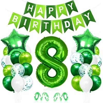 Imagen de Bluelves 8 Globos de Cumpleaños, Globo Año, Numero 8, Decoracion Cumpleaños Niño, Grandes Gigantes Helio Verde, para Fiestas