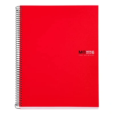 Imagen de Miquelrius Cuaderno A4 Notebook The Original, 6 franjas de colores, Cubierta polipropileno opaco, Tamaño 210 x 297 mm, 4 Taladros, 150 Hojas 70 g/m², Cuadrícula 5 Color Rojo