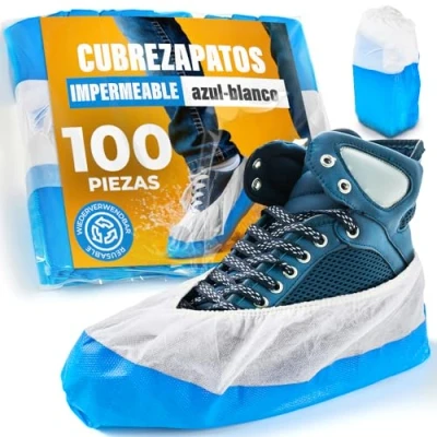Imagen de 100 Cubiertas para zapato/Cubrezapatos con suela de 9 gramos, reforzada, antideslizante, extra resistente. Impermeable a líquidos, unitalla, buen ajuste, y sin frustraciones. Desechables.