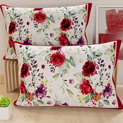 Imagen de PETTI Artigiani Italiani Par de Fundas cojín Microfibra 145 x 40 cm, para decoración Dormitorio, sofá, salón, Juego 2 cojín, Funda Almohada Floral roja, 100% Made in
