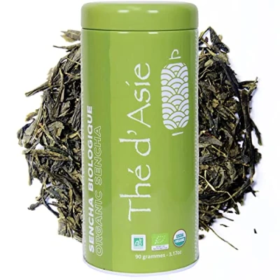 Imagen de Khla Té Sencha Orgánico 90g en Hojas Natural &amp; Puro Verde Japonés Fresco y Aromático Helado o Caliente de Hierbas e Infusión Origen China