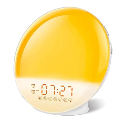 Imagen de HLCUI Despertador Luz,Despertador Luz Amanecer Simulación de y Atardece,Wake Up Light LED,2 Alarmas, 20 Niveles Brillo,7 Luces Colores 7 Sonidos Naturales,Función Snooze, Radio FM(Color:A)