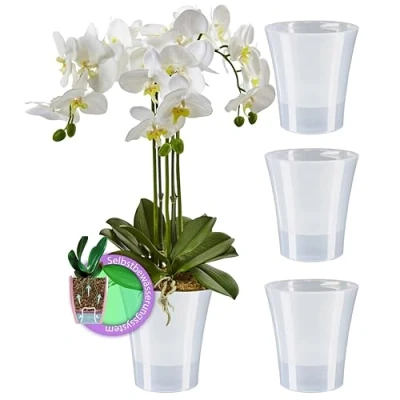 Imagen de Juego de 4 macetas con sistema riego automático Orchidea (transparente, 2 L)