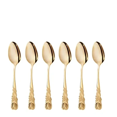 Imagen de GRÄWE Juego de 6 cucharillas café acero inoxidable, diseño rosas, color dorado