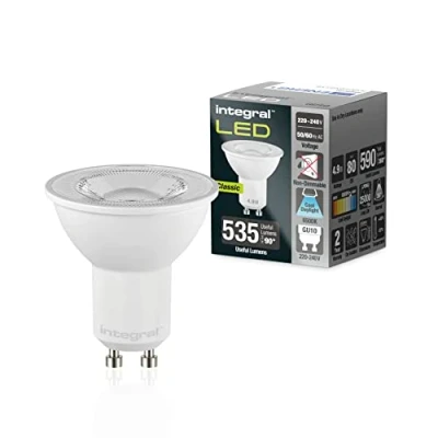 Imagen de Integral Bombilla LED 10 PACK GU10 Frío Natural 6500K, 590LM, 4,9W (equivalente a 75W) no regulable Eficiencia energética e ideal para focos y luces empotradas en baños, cocinas, salones