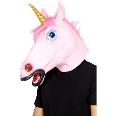 Imagen de Smiffys Máscara de Unicornio Látex, Rosa, Envuelve la Cabeza