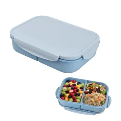 Imagen de volumoon Lonchera, Fiambrera para Adultos, Contenedor de Alimentos con 3 Compartimentos, Lonchera Cubiertos, Escolar, Lunch Box Viajes, Campamento, Picnic Trabajo (Azul)