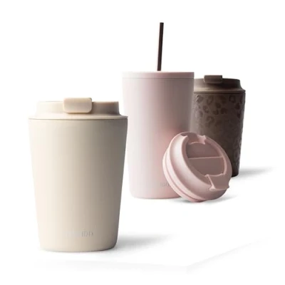 Imagen de MAMEIDO Termo Cafe 350ml Vaso Termico Antigoteo, Taza Termica acero inox sin BPA, para llevar (Ivory Beige, 0,35l)