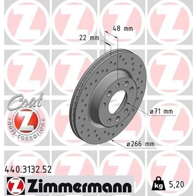 Imagen de ZIMMERMANN SPORT COAT Z 440.3132.52 Disco de freno 266 22 8/5 5 108 ventilación interna, perforado revestido PEUGEOT: 308 II Hatchback, SW 2