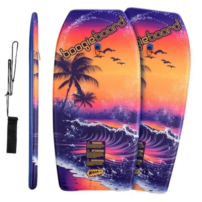 Imagen de Wham O Paquete de 2 Boogie Board 93.98 cm, Bodyboard con Correa para la muñeca, Cubierta Fiberclad núcleo Phuzion, Cola en Media Luna océano niños 5+ Adolescentes y Adultos Playa