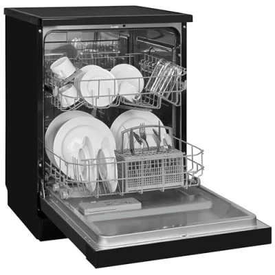 Imagen de Exquisit® Lavavajillas 60Cm, Clase D, Color Negro, 12 Servicios, 6 Programas, Indicador Falta Sal y Abrillantador, Función Extra Seco, Consumo 82 kWh/100ciclos, Medidas 84,5x59,8x60 Cm.