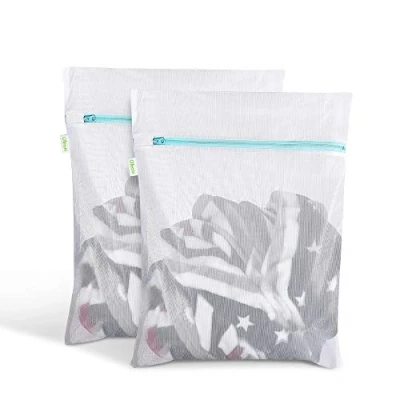 Imagen de OTraki Bolsa Colada Red Lavadora Grande para Hogar y Hotel con Cremallera de Metal Azul, Saco Lavandería Ropas Delicadas, Abrigo, Vestido, Prendas Cama, Blanco (40 x 50 cm 2PCS)