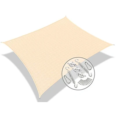 Imagen de VOUNOT Toldo Vela de Sombra Rectangular 3 x 5 m, con Kits Montaje, Protección Rayos UV y HDPE Transpirable, para Exterior, Jardin, Patio, Marfil
