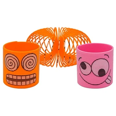 Imagen de SRV Hub® Magic Spring Slinky para niños (paquete de 2) Juguete plástico con cara divertida, diseños surtidos bolsas primavera a partir 3 años (naranja y rosa)