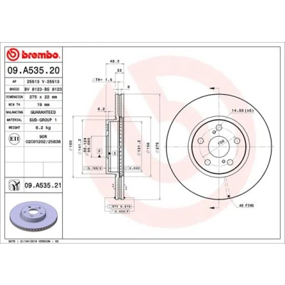 Imagen de BREMBO COATED DISC LINE 09.A535.21 Disco de freno 275 22 5 ventilación interna revestido TOYOTA: Corolla X Berlina, Verso S, Urban Cruiser