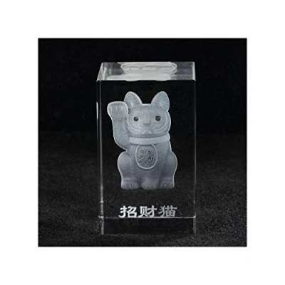 Imagen de lachineuse Gato japonés Maneki Neko Decoración de Cristal 3D