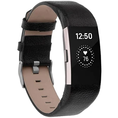 Imagen de Techwills Correa de piel auténtica para Fitbit Charge 2, correas repuesto hombres y mujeres (color negro lichi)