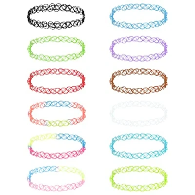 Imagen de MXTIMWAN Juego de 12 Gargantillas Elásticas, Cadena Tatuaje, , Collar Goma Elástico para Mujer, Adolescentes, y Niños