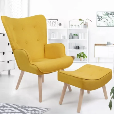 Imagen de IDMarket Ivar Sillón escandinavo con reposapiés amarillo