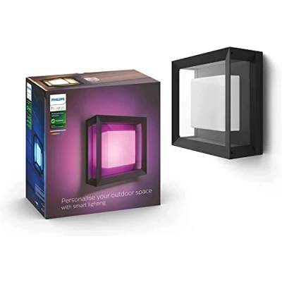 Imagen de Philips Hue Econic Aplique cuadrado LED inteligente negro, luz blanca y de colores, compatible con Amazon Alexa, Apple HomeKit Google Assistant