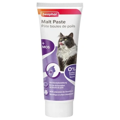 Imagen de Beaphar Pasta Malta Gatos, Control Bolas de Pelo, con Mos para optimizar Salud y Digestión, Sin Azúcares Añadidos, 250 g