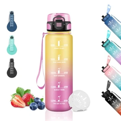Imagen de Botella Agua 500ml, Niños, Reutilizable con Filtro, Cantimplora Infantil, Lema Motivador, Botellas Niños Colegio, para la Escuela, Viajar, Correr, Oficina, Amarillo Rosa