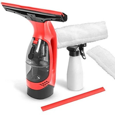 Imagen de STARK Limpiacristales eléctrico para Ventanas. Con batería recargable, depósito extraíble, biotella spray, escobilla de repuesto y 2 paños microfibra. Rojo