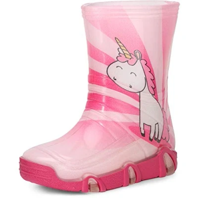 Imagen de Ladeheid Botas de Agua Unisex para niños Zapatos Resistentes al Goma Calzado Lluvia y niñas Infantiles SwkBW30 (Rosado Unicornio 30, 25/26 EU)