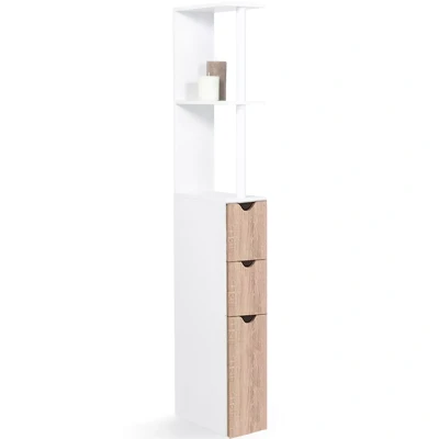 Imagen de Idmarket. Mueble WC estantería de madera 3 puertas para baño, color haya