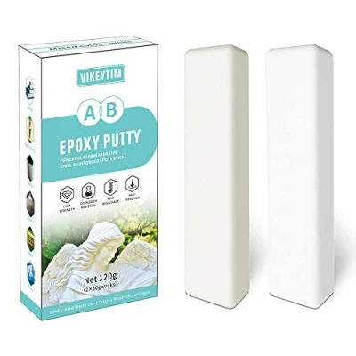 Imagen de VIKEYTIM Masilla Epoxi, 120g Reparadora Plastico, Pasta Moldeable Para Pegar y Reparar Metal, Plástico Duro, Piedra, Madera, Porcelana Robusto e Impermeable Dos Componentes (Blanco)
