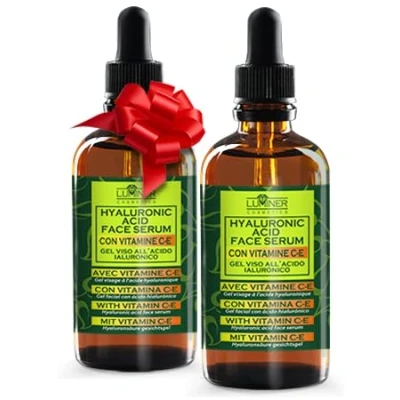 Imagen de LUMINER® 2x100 ml Suero Facial Con Ácido Hialurónico, Fórmula Antiarrugas Natural Enriquecida Baba De Caracol, Aloe Vera Y Vitamina C E, Made In Italy, Hidratante Contorno Ojos