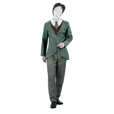 Imagen de Smiffys Corpse Bride, disfraz de novio Victor Van Dort, Chaqueta con camisa pajarita y chaleco, corbata, pantalones máscara